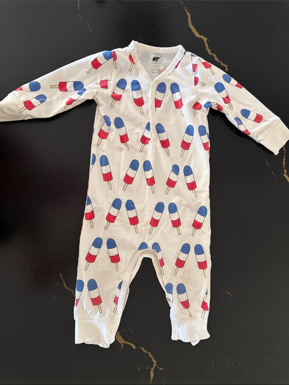 Kids White One-Piece Pajamas with Red & Blue Popsicle Print